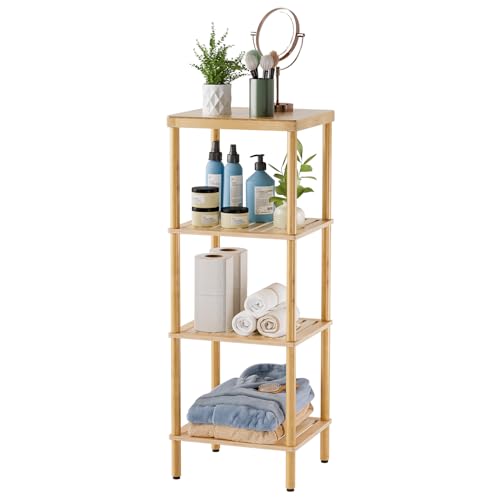 AmazerBath 4-Tier Bamboo Bathroom Shelf - Natural Space Saver Storage Rack