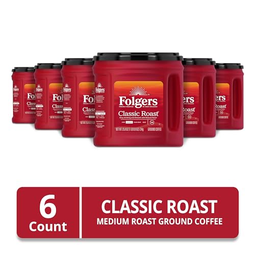 Folgers Classic Roast Ground Coffee - Medium Roast, Pack of 6 (6 x 25.9 oz.) Canisters
