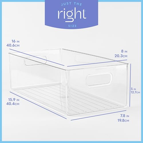 Plastic Food Storage Bins 4 Pack - Clear Kitchen Pantry & Refrigerator Organizers 16x8x5 (Variation of THIS listing)