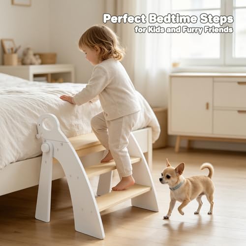 Reeple 3-Step Foldable White Toddler & Kids Bathroom Sink Step Stool