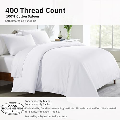California Design Den White Twin XL Duvet Cover Set - 400 Thread Count Cotton Sateen, No Comforter Included, 68x92 Inches
