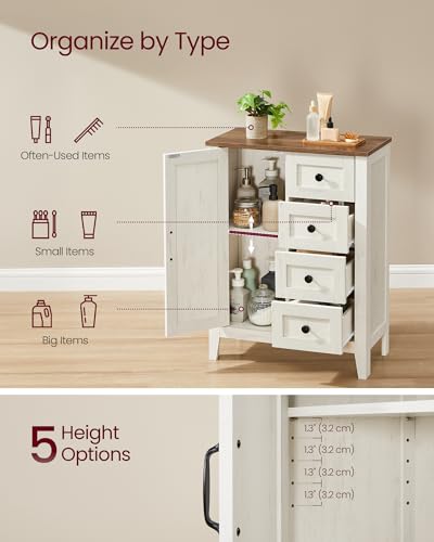 VASAGLE Farmhouse Storage Cabinet with Door, 4 Drawers, Adjustable