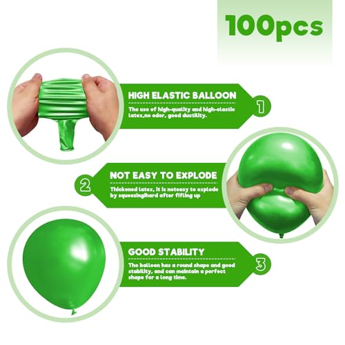 Beeyaky Green Balloons 12 Inch - 100 Pack for Birthday, Wedding, Christmas, Graduation