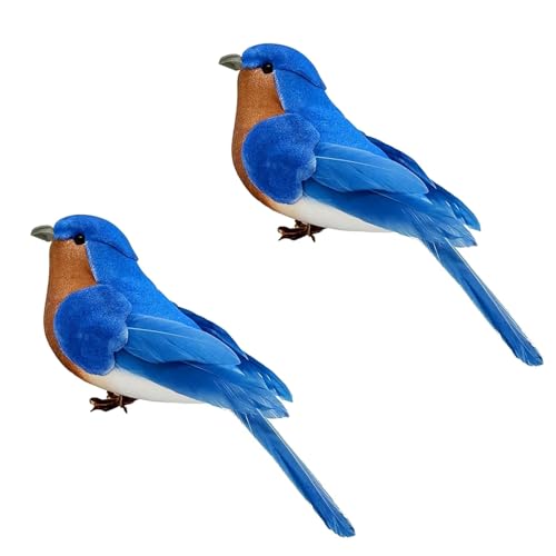 Abirdflyer 2Pcs Bluebird Realistic Bird Ornaments - Feathery Home Decor & Craft Props