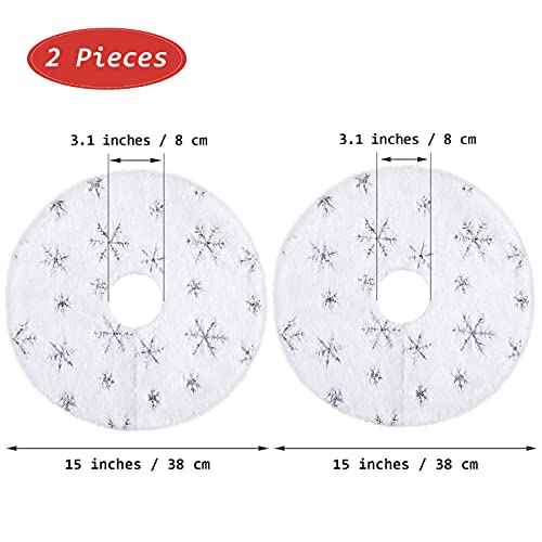 URATOT 2 Pack 15 Inches Mini Christmas Tree Skirt White with Silver Snowflake Tree Mat Faux Fur Plush Xmas Tree Skirt for Christmas Holiday Party Indoor Outdoor Home Decoration