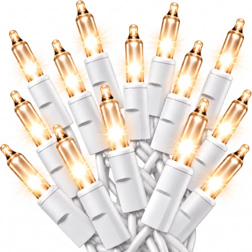 PREXTEX 200 Count Clear 40 ft Warm White Christmas Lights with White Wire - Indoor/Outdoor