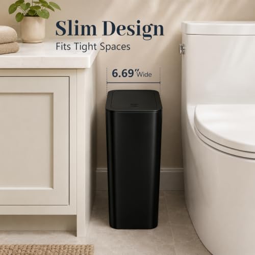 Ogikey 4 Gallon Black Slim Bathroom Trash Can with Lid - 3 Pack