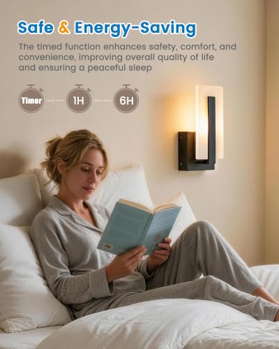 NIORSUN Black 10.2 Inch Rechargeable Wireless Wall Sconces Set of 2 with Remote, Dimmable 3-Color Temp, 10000mAh Battery for Living Room & Bedroom