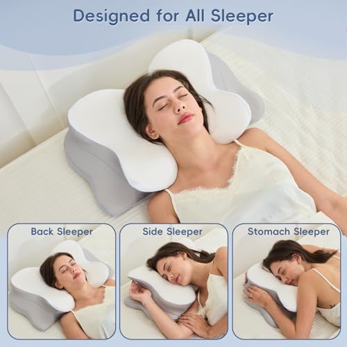 Cervical Neck Pillow with Dual Height Memory Foam - White, Ergonomic Support