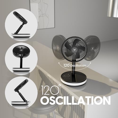 VENTY Black Portable Fan - Wireless Battery Operated with LED Lights & Remote