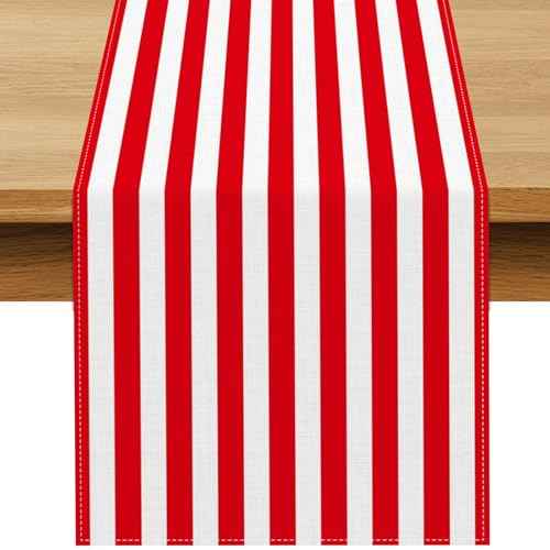 Red and White Striped Table Runner Circus Carnival Theme Party Decoration Read Across American Dining Room Home Kitchen Table Decor (13" x 72")
