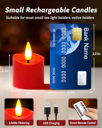 NVJGROP 12 Pack Red Rechargeable Flameless Candles with Remote Timer