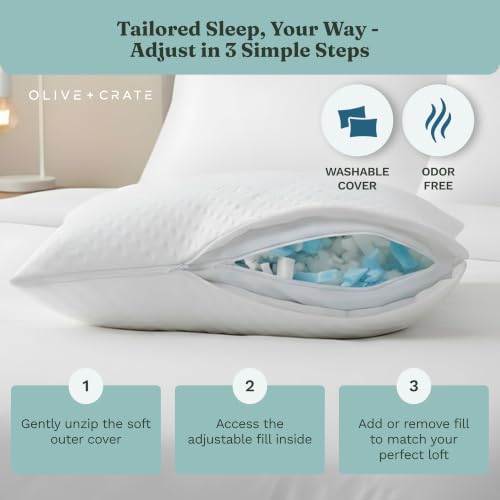 Adjustable Loft Shredded Memory Foam Pillow Queen Size - White / Classic