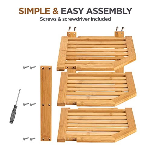 Bamboo Plate Organizer 3-Tier Corner Shelf Riser Set - Natural 2 Pack