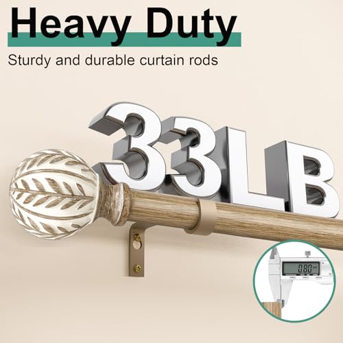 QDWIS 2 Pack Weathered Wood Curtain Rods 18-60 Inch Adjustable Heavy Duty Set