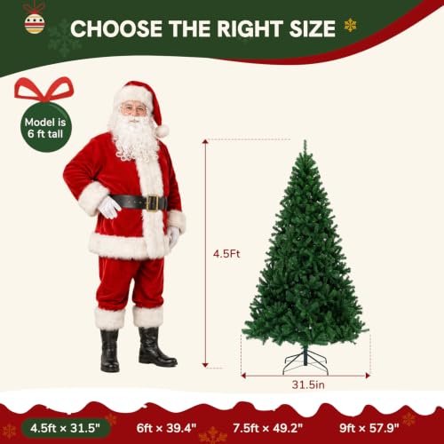 DUMOS 4.5 Ft Green Artificial Christmas Tree, Pre-Lit Holiday Decor