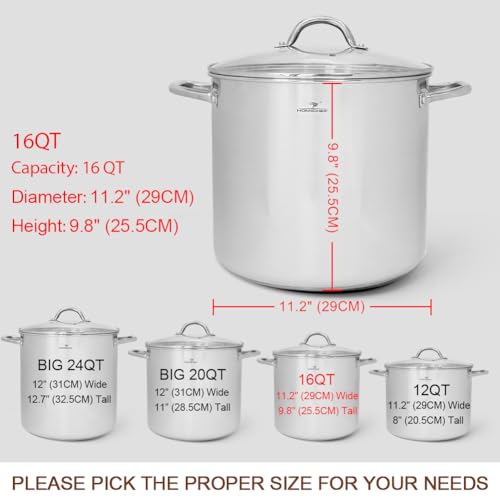16 Quart Nickel-Free Stainless Steel Stock Pot with Glass Lid - Mirror Finish, Induction Compatible