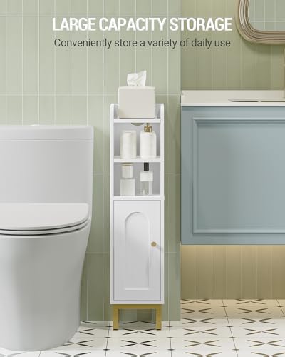 Hzuaneri White Narrow Bathroom Storage Cabinet - Corner Floor Cabinet 7.9"D x 7.9"W x 32.7"H