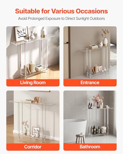 Acrylic Narrow Console Table with 2-Tier Storage - Clear Entryway Side Table