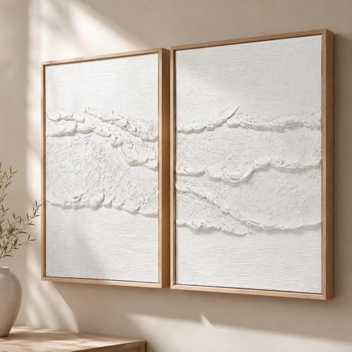 Artiluxy Neutral Abstract Wall Art Set of 2, Framed 3D Textured,
