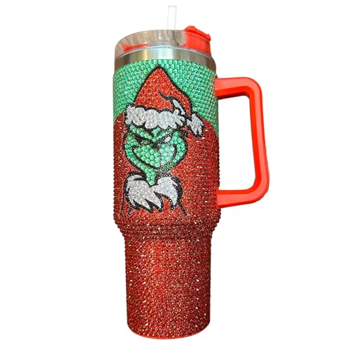 Lashicorn Rhinestone 40oz Christmas Tumbler with Handle & Straw - Holiday Bling Cup