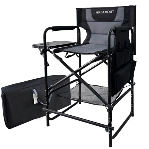 Black Tall Folding Director Chair with Side Table & Footrest - 26.77" Seat Height, Supports 350LBS