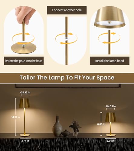 Brushed Gold 3 Pack Cordless Table Lamps with Touch Control & Dimming