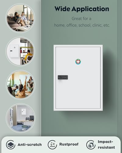 Uniclife Locking Medicine Cabinet with Code - Combo Lock, Large Wall-Mount