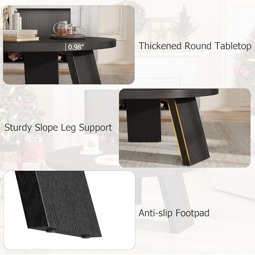 Garvee 33.5-Inch Black Modern Round Coffee Table for Living Room