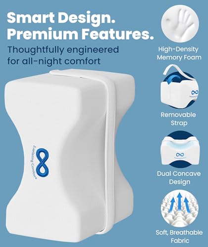 White Large Memory Foam Knee Pillow for Side Sleepers - Sciatica & Hip Support