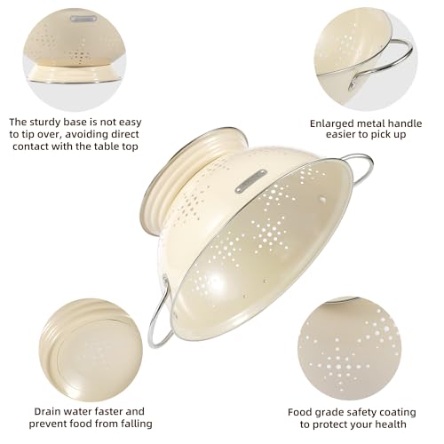 BeFare Almond Cream Metal Colander Set with Handles - 2Qt & 6Qt Heavy Duty Kitchen Strainers