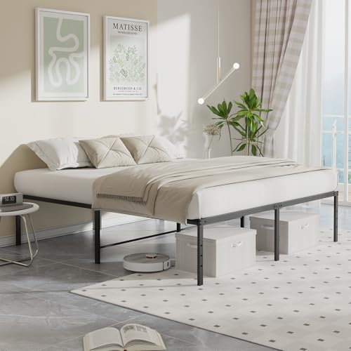 OLIXIS Queen Bed Frame with Storage, Heavy Duty 18 Inch Metal Platform Bed, Sturdy Support Slats, Noise-Free, No Box Spring Needed
