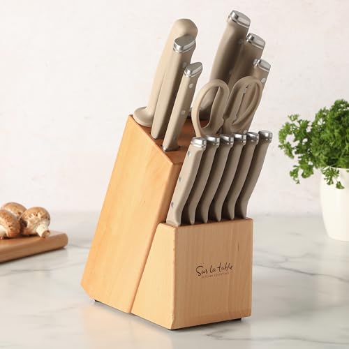 14-Piece Kitchen Knife Set with Block - Forged German Steel, Taupe Variation