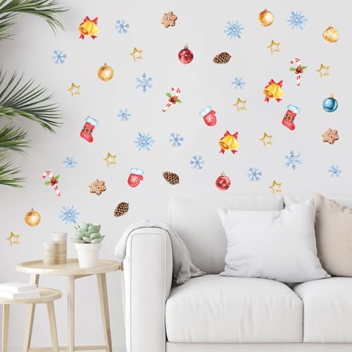 72pcs Large Christmas Tree Decals Removable Step 2 My First Christmas Tree Wall Decal Xmas Balls Snowflake Ornaments Flat Xmas Trees Window Clings Christmas Trees Decal Gift for Nursery Classroom