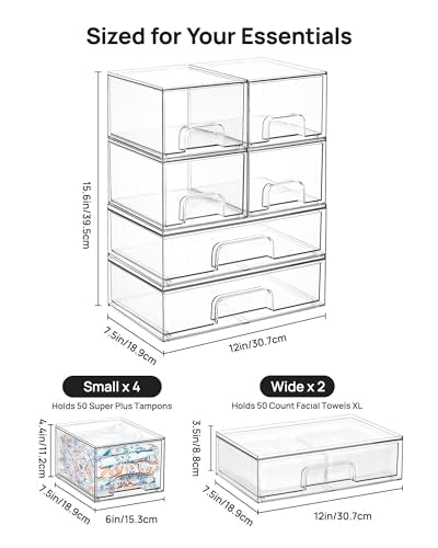 Vtopmart Stackable Plastic Storage Drawers Set of 6 – 2 Wide + 4 Small Organizers
