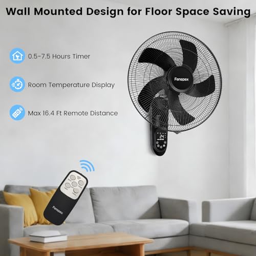 Fanspex 18-Inch Wall Mounted Fan for Home Garage Workshop Greenhouse, 3-Speed Oscillating
