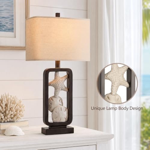 Set of 2 Coastal Starfish Table Lamps with Bulbs - Nautical Home Decor