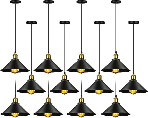 Retisee Black Industrial Pendant Light 12 Pack Vintage Metal E26 Fixtures