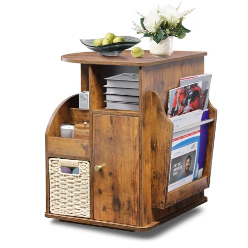 TooCust Rotating End Table with Storage, Swivel Side Table for Living Room