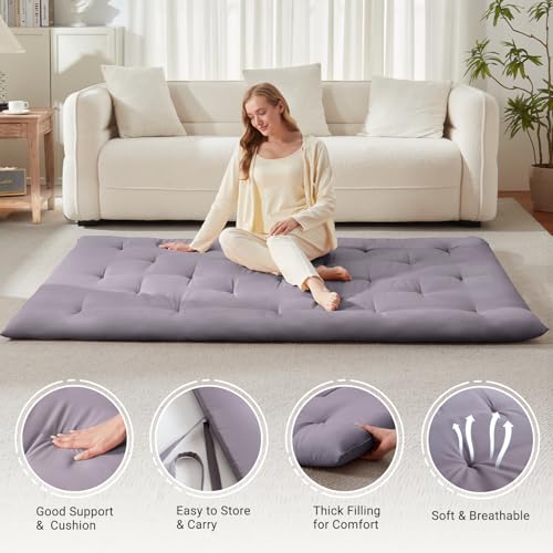 Mollydot Queen Size Japanese Floor Futon Mattress 60x80 Foldable Portable Bed Grey
