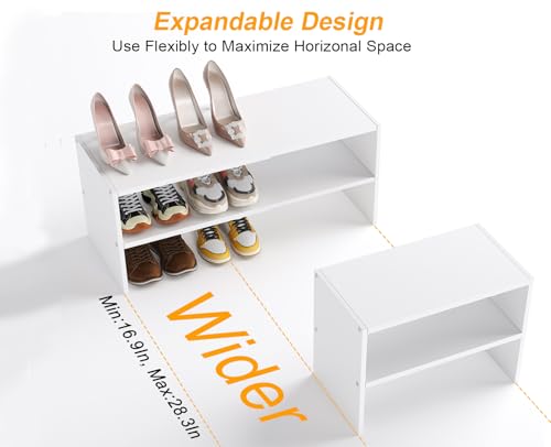 White 2-Tier Expandable Shoe Rack Organizer - 1 Pack, Sturdy Iron & Wood, Small Space Storage
