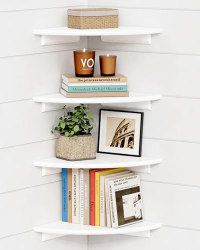 White Corner Floating Book Shelves Set of 4 - 12-Inch Diameter Wall Storage