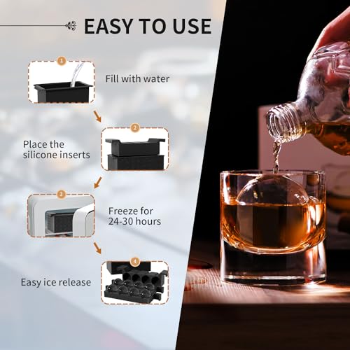 8 Pack Clear Ice Ball Maker for Whiskey - 2 Inch Sphere Ice Cube Tray