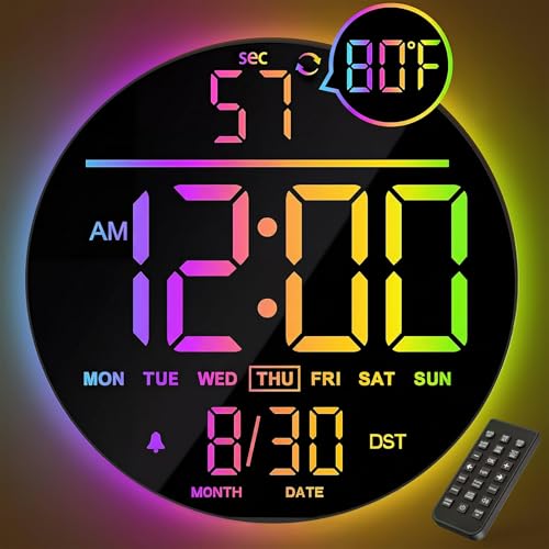 JALL 10" Large Digital Wall Clock with Remote, RGB Color, Big LED