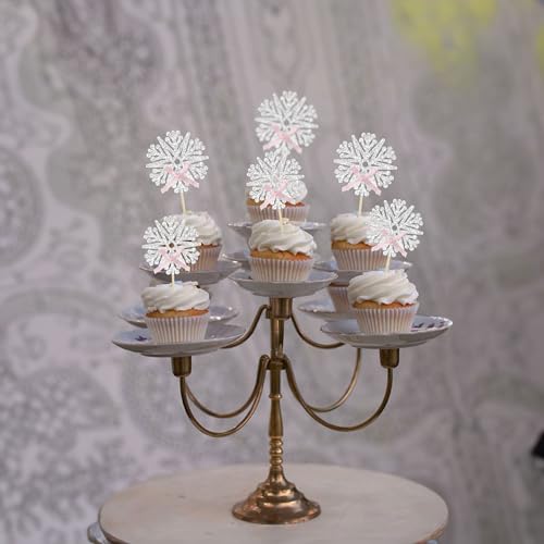 Pink Snowflake Cupcake Toppers 24Pcs Glitter Snowflake Cake Decorations Baby Shower Gender Reveal Winter Christmas Ephlyn