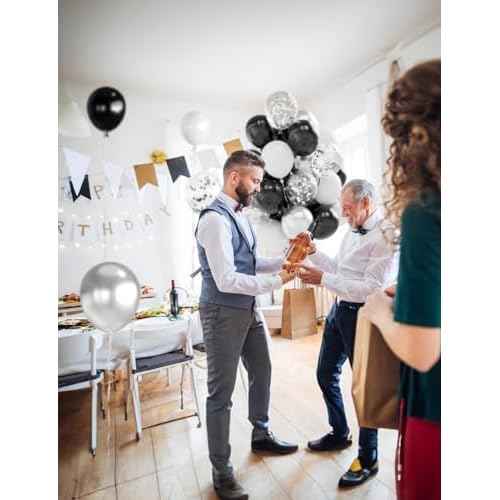 Black and Silver Balloons, 60 Pcs 12 In Metallic Silver, Black, White & Confetti Balloons for New Year¡¯s Eve, Countdown Party, Christmas, Wedding, Birthday, Graduation, Anniversary Decorations