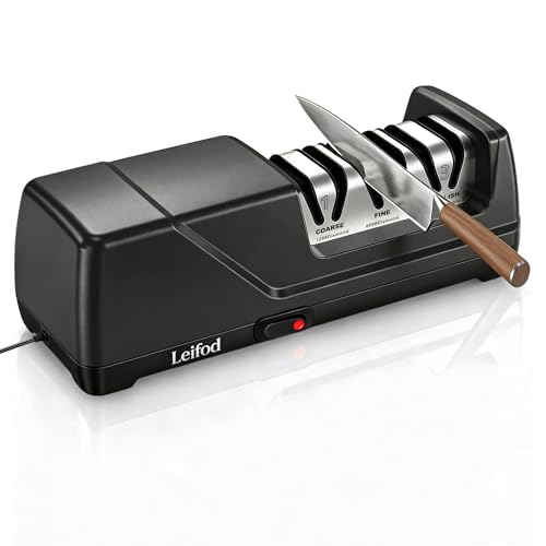 Electric Knife Sharpener with 3-Stage System and 15° Guide for Kitchen