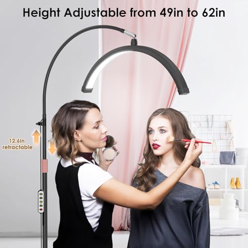 MEIAOELEC Black Half Moon Lash Light with Phone Holder, Adjustable LED Floor Lamp for Eyelash & Nail Art