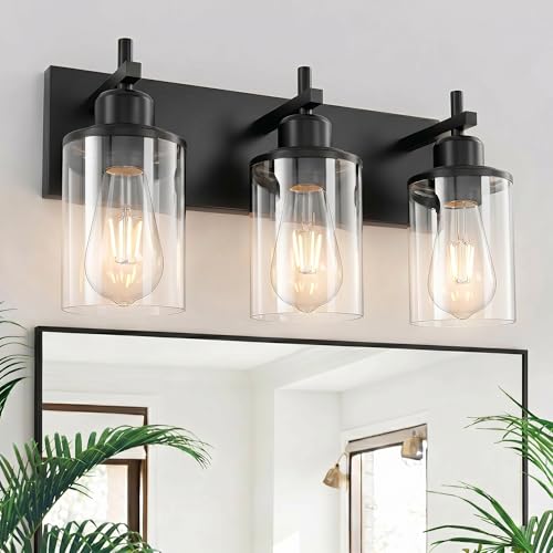 3-Light Black Bathroom Vanity Light Fixture with Clear Glass Shades - Modern Farmhouse Style - Variation: Black / 3-Light