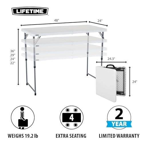 4-Foot Adjustable Folding Table - Portable, Stain-Resistant & Lightweight